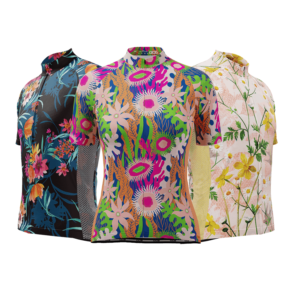 Maillot Cycliste Femme World Jerseys – Noir, Motif Fleur De Lys, Taille M