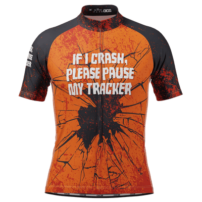 Men's If I Crash, Please Pause My Tracker Short Sleeve Cycling Jersey - Orange - Front
