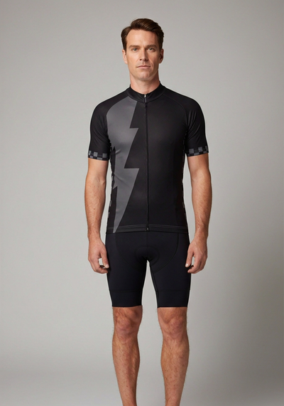 Black Lightning Checkered Cycling Jersey - _default - front view