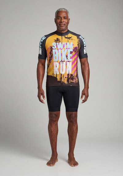 Swim Bike Run Orange Summer Cycling Jersey - _default - front view
