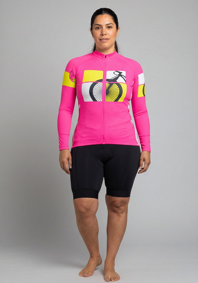 Womens Born To Ride Long Sleeve Pink Cycling Jersey - _default - front view