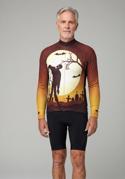 Mens Zombie Graveyard Long Sleeve Cycling Jersey - _default - front view