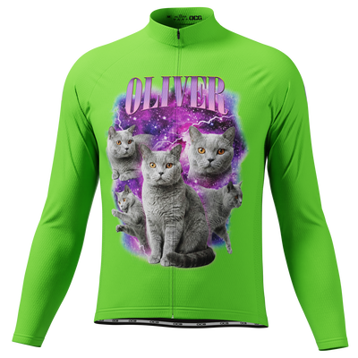 Men's Custom Pet Portrait Long Sleeve Cycling Jersey Made-to-Order Performance Green