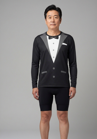 Org Black Tie Tuxedo Long Sleeve Performance Running Shirt - front view