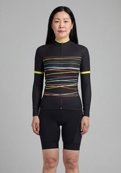 Womens Color Line Black Long Sleeve Cycling Jersey - _default - front view