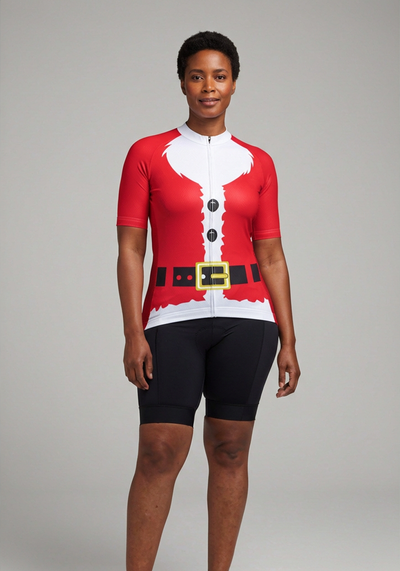 Womens Bearded Santa Short Sleeve Christmas Cycling Jersey - _default - front view