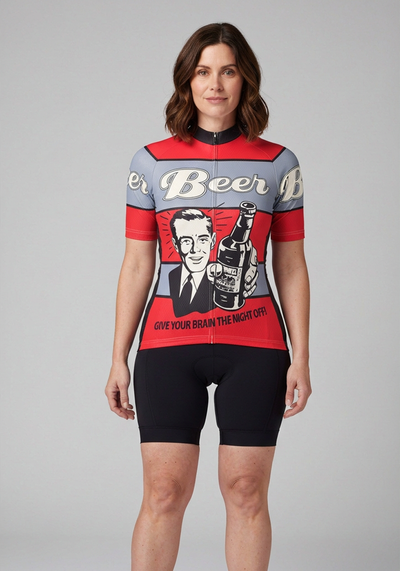 Womens Give Your Brain The Night Off Beer Cycling Jersey - _default - front view