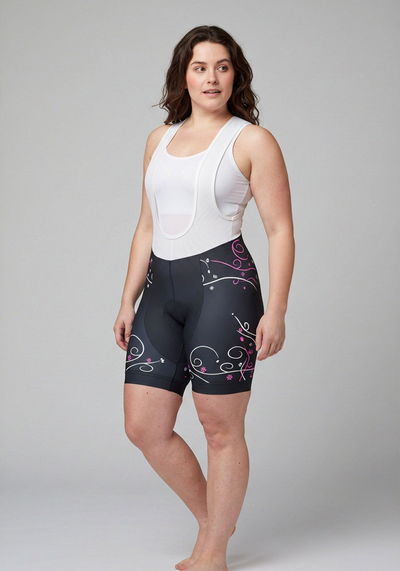 Womens Floral Swirl Pro Band Cycling Bibs - _default - three quarter view