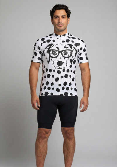 Mens Dalmaton Dog Short Sleeve Cycling Jersey - _default - front view