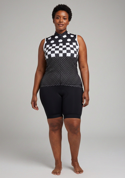 Womens Nina Polka Dot Checkered Sleeveless Cycling Jersey - front view