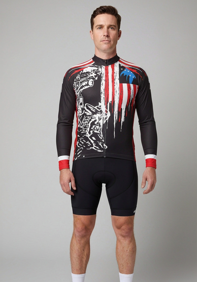 Mens Honor The Fallen Long Sleeve Cycling Jersey - front view