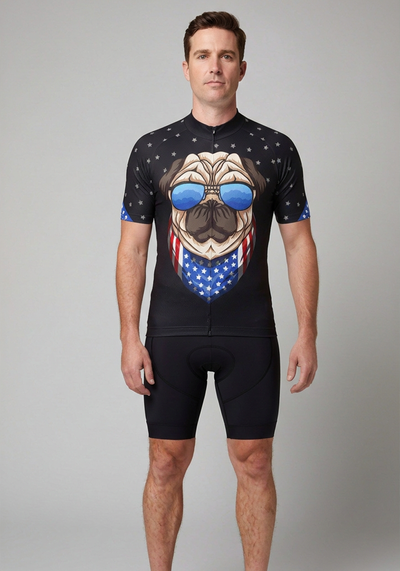 Mens Pug Life Puppy Dog Short Sleeve Cycling Jersey - front view