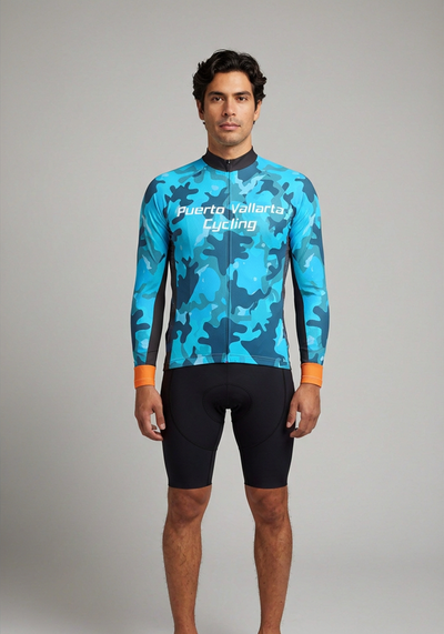 Mens Puerto Vallarta Camo Long Sleeve Cycling Jersey - front view