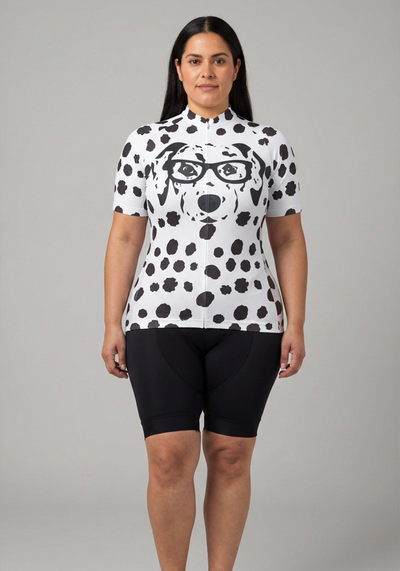 Womens Dalmatian Dog Short Sleeve Cycling Jersey - front view