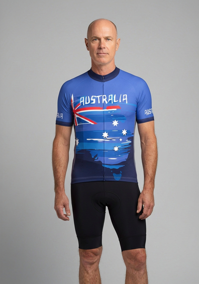 Mens Australian Flag Short Sleeve Cycling Jersey - front view