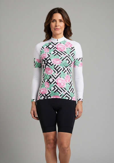 Womens Floral Maze Long Sleeve Cycling Jersey - front view
