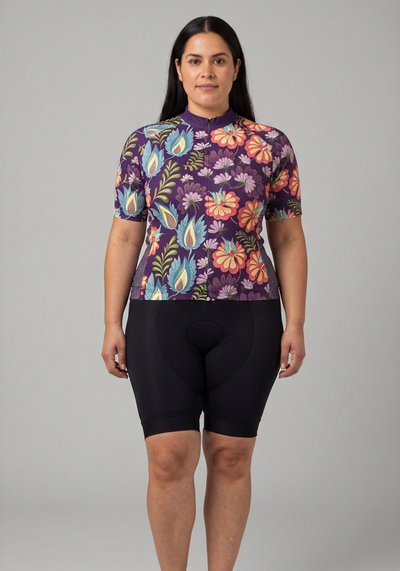Womens Floral Botanicals Short Sleeve Cycling Jersey - front view