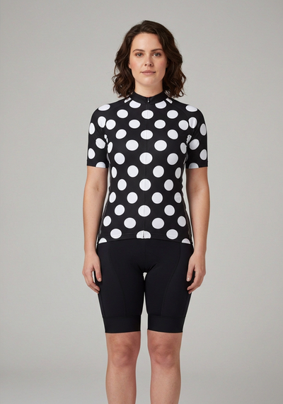 Womens Polka Dot Black Cycling Jersey - _default - front view