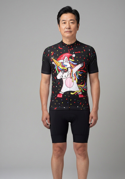 Mens Dabbing Santa Unicorn Short Sleeve Cycling Jersey - front view