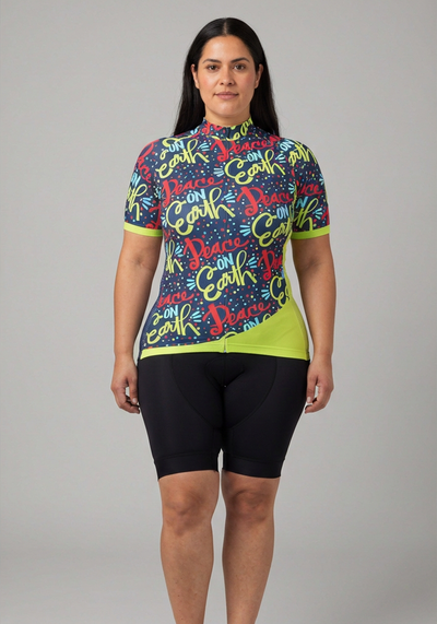 Womens Peace On Earth Short Sleeve Cycling Jersey - front view