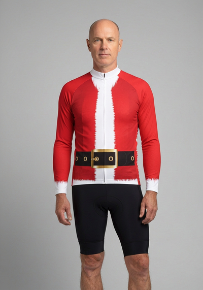 Mens Christmas Santa Fun To Ride Long Sleeve Cycling Jersey - front view