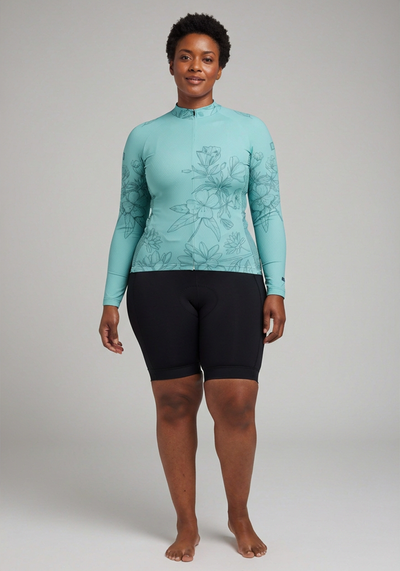 Womens Flower Power Long Sleeve Cycling Jersey - front view