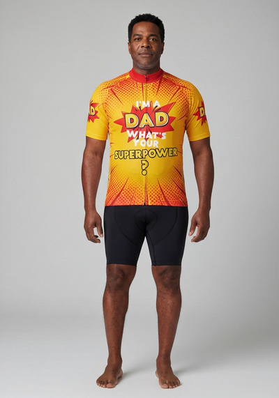 Mens Dad Superpowers Short Sleeve Cycling Jersey - front view