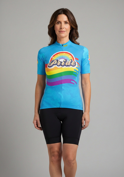 Womens Lgbt Pride Rainbow Flag Short Sleeve Cycling Jersey - front view