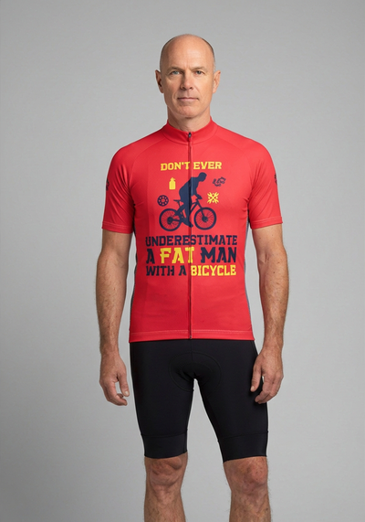 Mens Fat Man Bicycle Short Sleeve Cycling Jersey - Red - front view