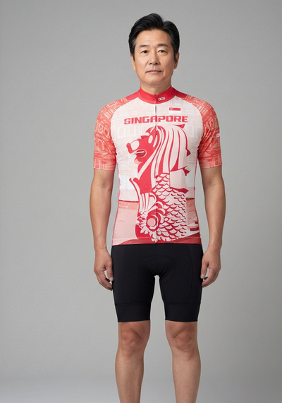 Mens Singapore Merlion Lion Short Sleeve Cycling Jersey - front view