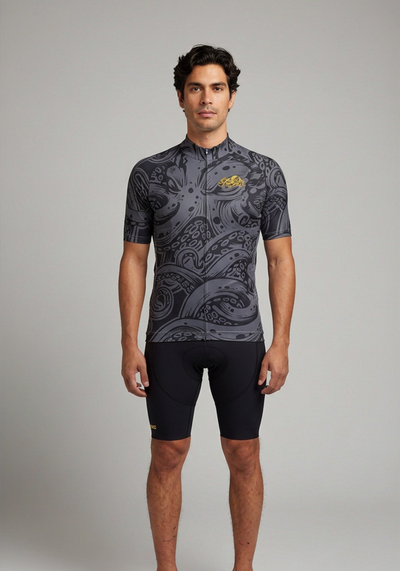 Mens The Black Octopus Short Sleeve Cycling Jersey - Black - front view