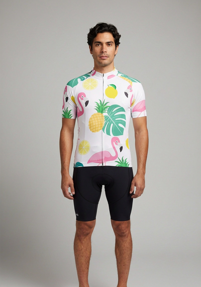 Mens Fruity Flamingo Short Sleeve Cycling Jersey - front view