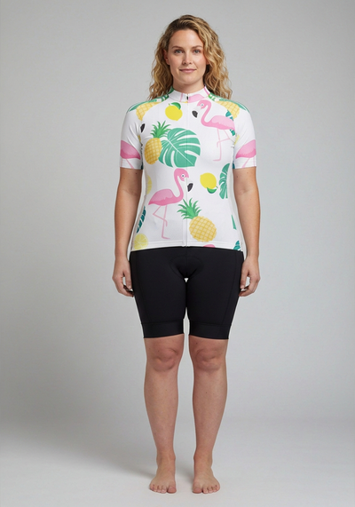 Womens Fruity Flamingo Short Sleeve Cycling Jersey - front view