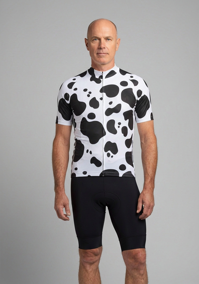 Mens Jersey Cow Short Sleeve Cycling Jersey - Black - front view