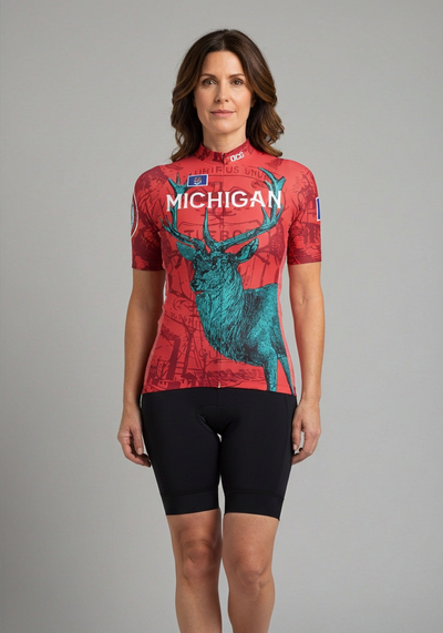 Womens Michigan Us State Short Sleeve Cycling Jersey - front view