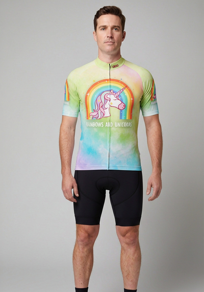 Mens Rainbows And Unicorns Short Sleeve Cycling Jersey - front view