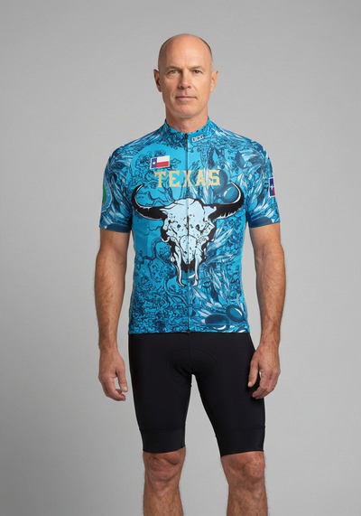 Mens Texas Longhorn Short Sleeve Cycling Jersey - front view