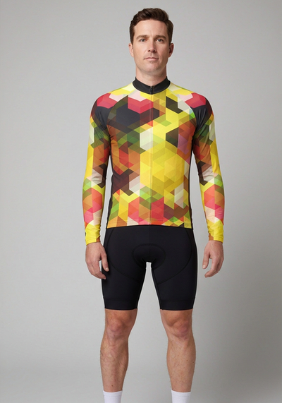 Mens Mosaic Long Sleeve Cycling Jersey - front view