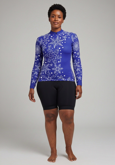 Womens Festive Snowflake Long Sleeve Cycling Jersey - front view