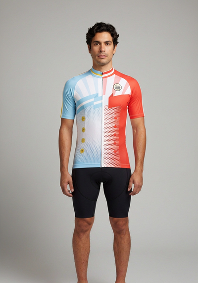 Mens World Countries Flags Argentina Canada Short Sleeve Cycling Jersey - front view