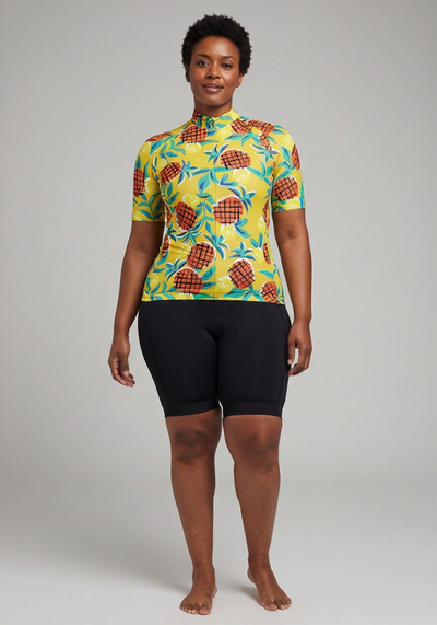 Womens Pineapple Fun Short Sleeve Cycling Jersey - front view