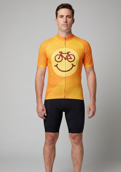 Mens Cycling Is Happiness Emoji Short Sleeve Cycling Jersey - front view