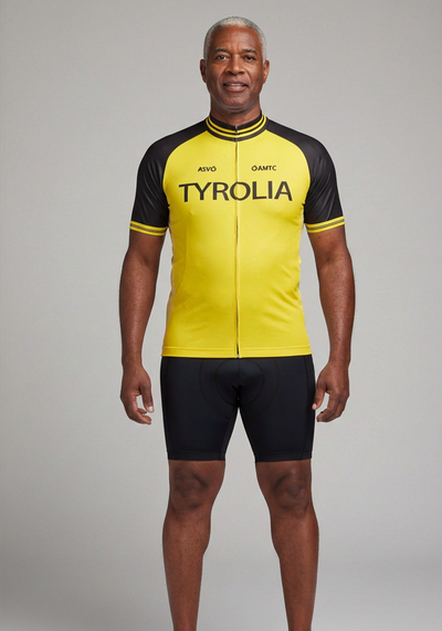 Mens Retro 1970 Denti Tyrolia Yellow Short Sleeve Cycling Jersey - front view