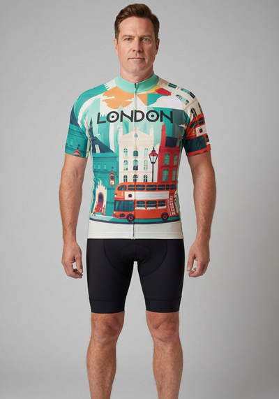 Mens Around The World London Short Sleeve Cycling Jersey - front view