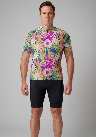 Mens Aquatic Plantlife Short Sleeve Cycling Jersey - front view