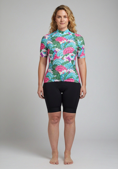 Womens Camelias Short Sleeve Cycling Jersey - front view