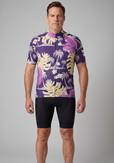 Mens Palmtree Leaves Short Sleeve Cycling Jersey - front view