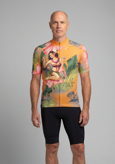 Mens Aloha Flowers Short Sleeve Cycling Jersey - front view