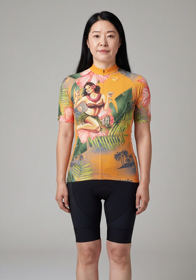 Womens Aloha Flowers Short Sleeve Cycling Jersey - front view