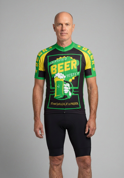 Mens Certified Beer Tester Short Sleeve Cycling Jersey - front view